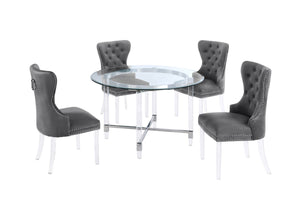Joaquin Acrylic Dining Set with Grey Chairs