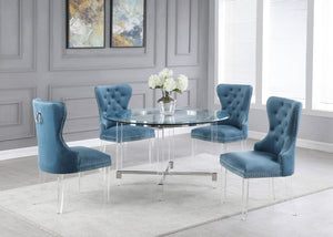 Joaquin Acrylic Dining Set with Blue Chairs