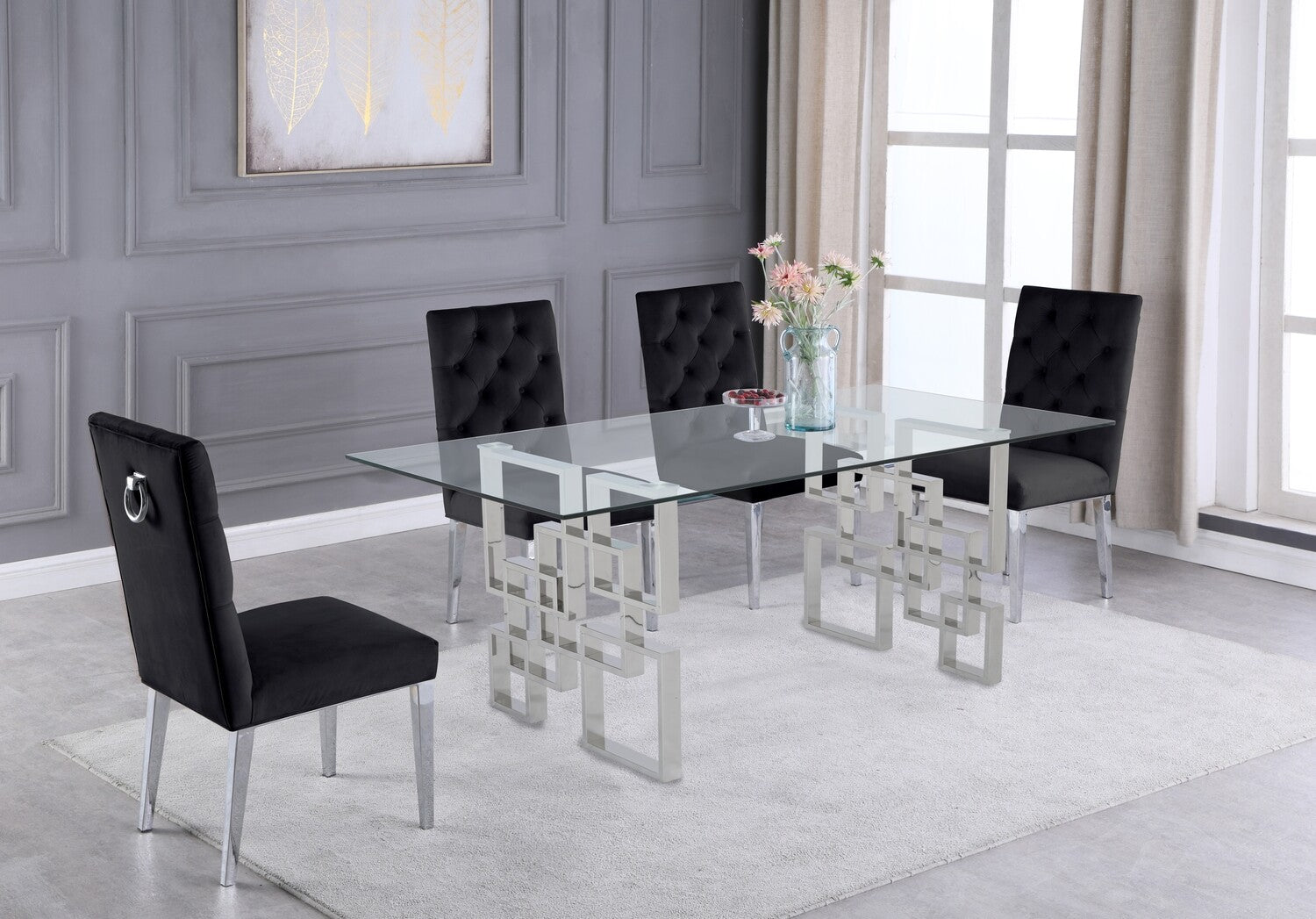 Grey glass dining online table set