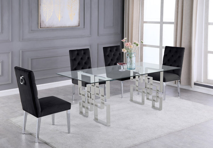 Iker Glam DIning Set (Glass/Black)