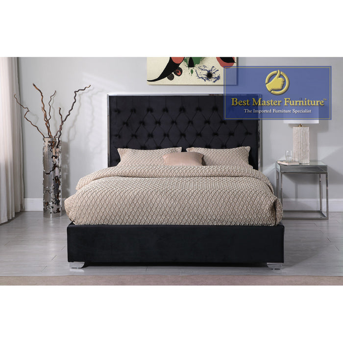 Kressa Upholstered Velour Bed (Black with Silver)