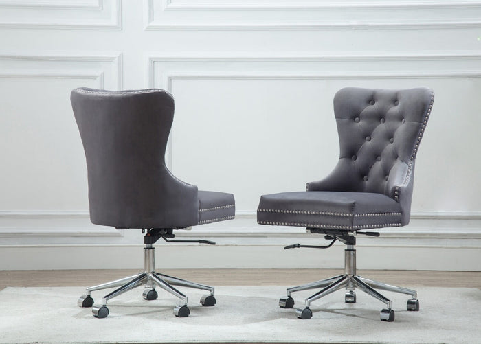 Wendy Tufted Velvet Upholstered Adjustable Chair Silver Base (Grey)