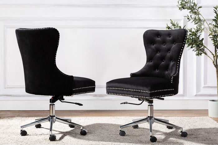 Wendy Tufted Velvet Upholstered Adjustable Chair Silver Base (Black)