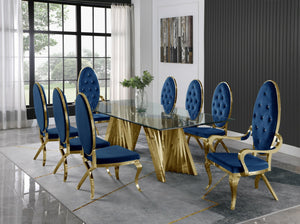 Elite 9pc Gold And Glass Dining Collection (Navy Blue)
