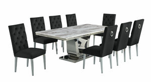 Ayden White Marble Table Dining Collection With Black Chairs