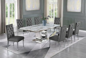 Ayden White Marble Table Dining Collection With Grey Chairs
