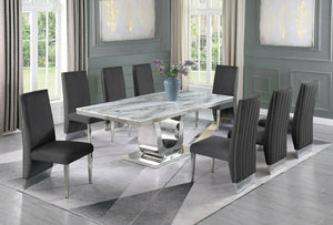 Vincent White Marble Table Dining Collection With Grey Chairs