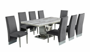 Vincent White Marble Table Dining Collection With Grey Chairs