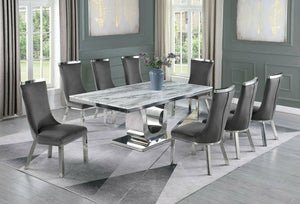Ryder White Marble Table Dining Collection With Grey Chairs