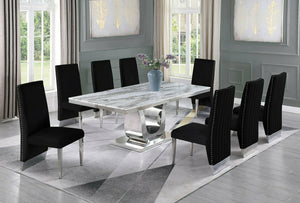 Vincent White Marble Table Dining Collection With Black Chairs