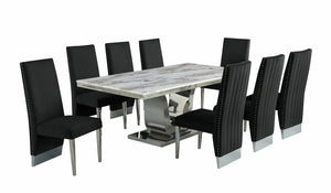 Vincent White Marble Table Dining Collection With Black Chairs