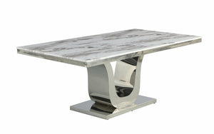 Ayden White Marble Table Dining Collection With Blue Chairs
