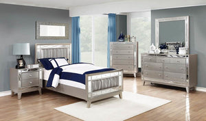 Leighton Panel Bed with Mirrored Accents (Mercury Metallic)