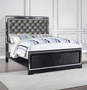 Eleanor Upholstered Tufted Bed (Silver and Black)