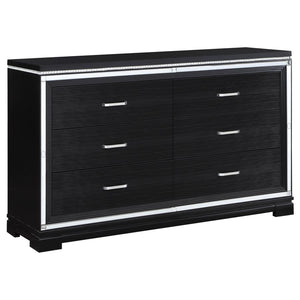 Eleanor Rectangular 6-drawer Dresser (Silver and Black)