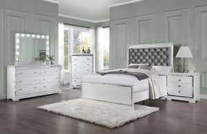 Eleanor Upholstered Tufted Bed (Silver and White)