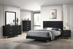 Kendall Tufted Upholstered Panel Bed (Black)