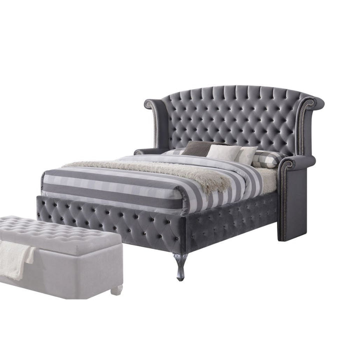 Rebekah Upholstered Bed (Grey)