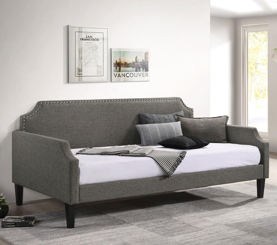 Olivia Upholstered Twin Daybed with Nailhead Trim (Grey