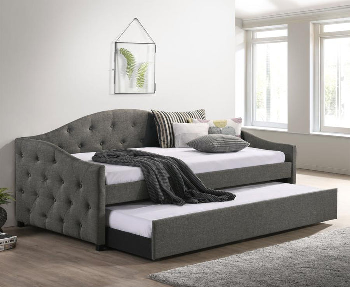 Sadie Upholstered Twin Daybed with Trundle (Grey)