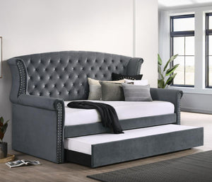 Scarlett Upholstered Tufted Twin Daybed with Trundle (Grey)
