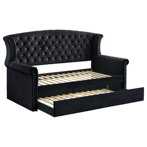 Scarlett Upholstered Tufted Twin Daybed with Trundle (Black)