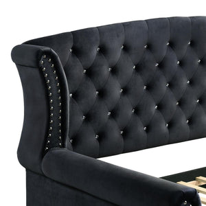 Scarlett Upholstered Tufted Twin Daybed with Trundle (Black)