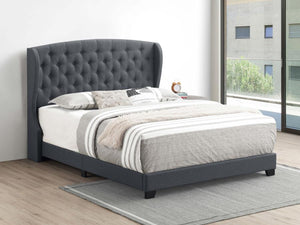 Krome Upholstered Bed with Demi-wing Headboard (Gunmetal)