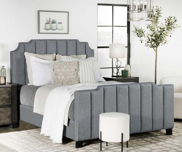 Fiona Upholstered Panel Bed (Light Grey)