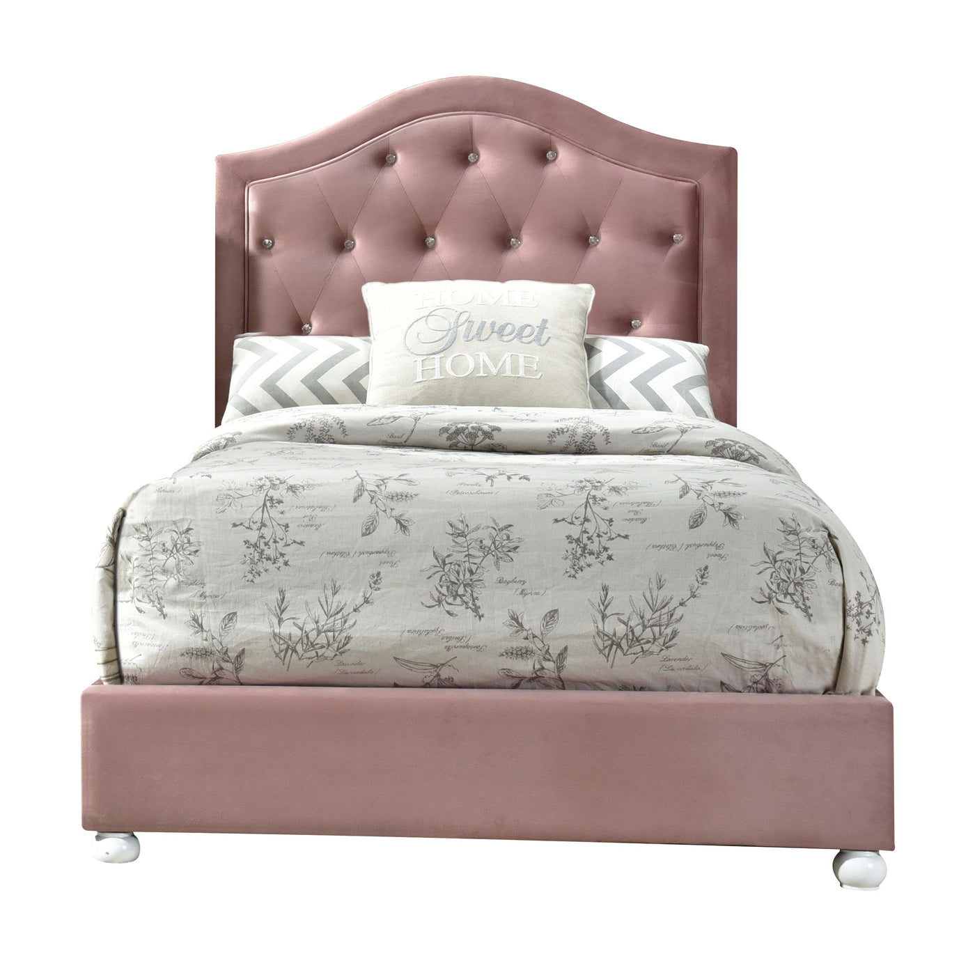 Zohar Velvet Crystal Button Tufted Bedroom Collection (Pink