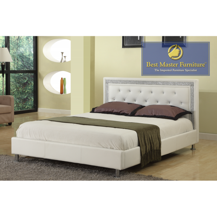 Vee Faux Leather Upholstered Bed (White)