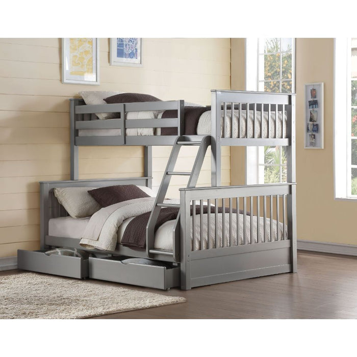 Haley II Twin/Full Bunk Bed with Drawers (Grey)