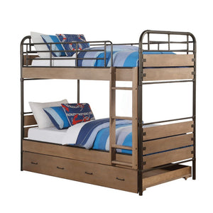 Adams Twin Bunk Bed & Trundle (Oak/Grey)