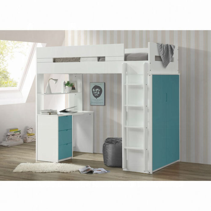 Nerice Twin Loft Bed (White & Teal)