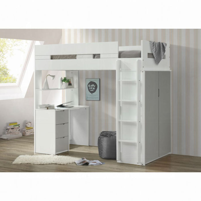 Nerice Twin Loft Bed (Grey + White)