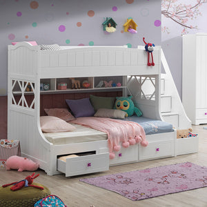 White Meyers Twin/Full Bunk Bed with Storage