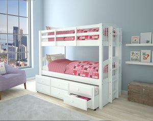 Micah Twin Bunk Bed with Trundle (White)