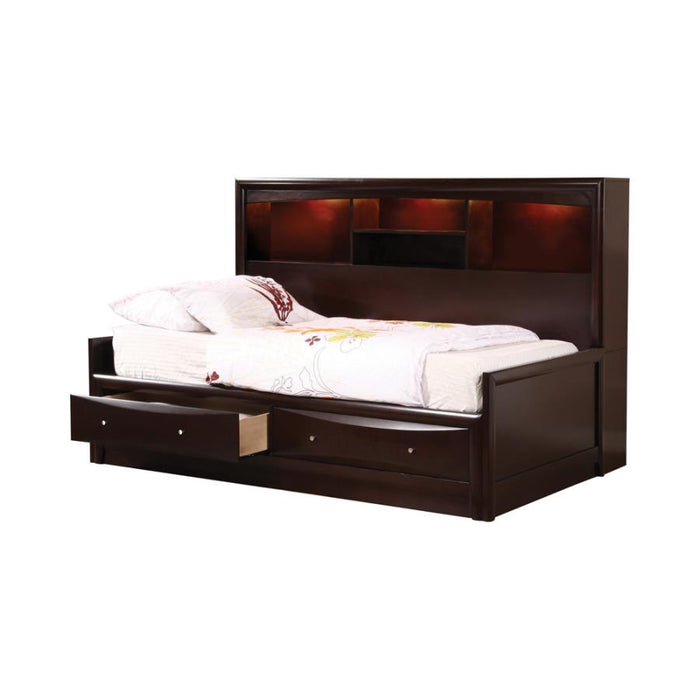 Phoenix Daybed with Bookcase and Storage Drawers (Cappuccino)