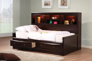 Phoenix Daybed with Bookcase and Storage Drawers (Cappuccino)