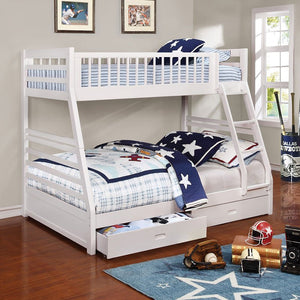 Ashton Twin/ Full Bunk Bed 2 Drawers (White)