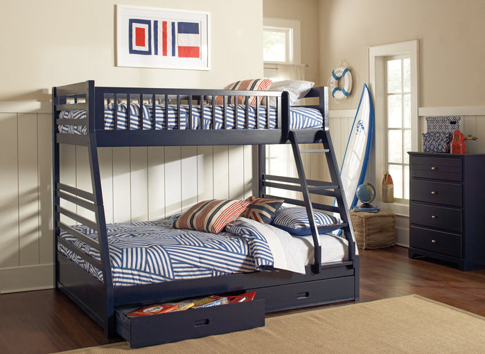 Ashton Twin/ Full Bunk Bed 2 Drawers (Navy Blue)