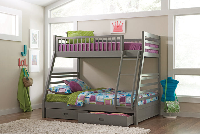 Ashton Twin/ Full Bunk Bed 2 Drawers (Grey)