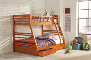 Ashton Twin/ Full Bunk Bed 2 Drawers (Honey)