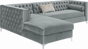 Bellaire Button-Tufted Upholstered Sectional (Silver)