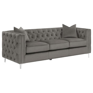 Phoebe Tufted Tuxedo Arms Living Room Set (Grey)