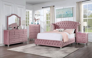 Zohar Velvet Crystal Button Tufted Bedroom Collection (Pink)