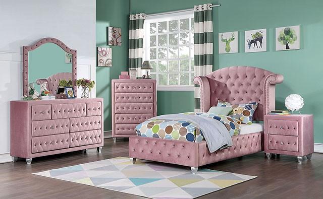 Zohar Velvet Crystal Button Tufted Bedroom Collection (Pink