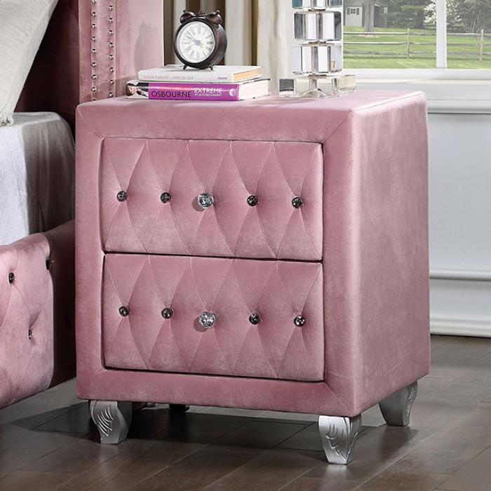 Zohar Velvet Crystal Button Tufted Bedroom Collection (Pink