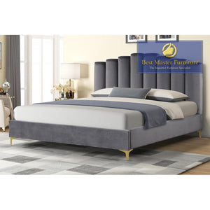 Kerstin Velvet Upholstered Bed (Grey)