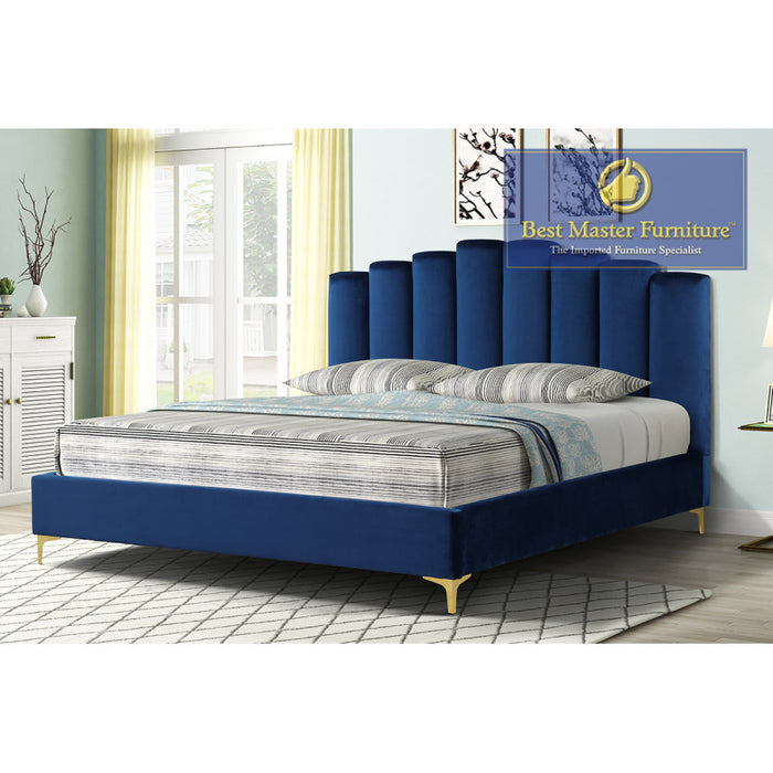 Kerstin Velvet Upholstered Bed (Blue)
